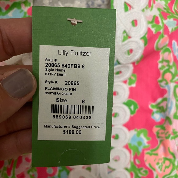 Lilly Pulitzer Cathy Flamingo Pink Southern Charm Lace Front Shift Dress 6 - Picture 3 of 3